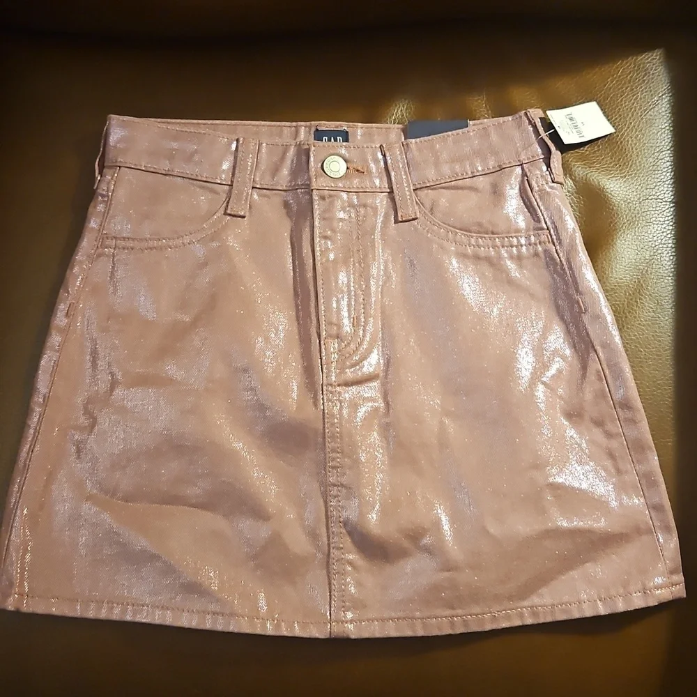 GAP Shimmering Metallic Pink Denim Mini Skirt